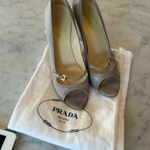 Prada Gray Peep-Toe Heels size 38.5